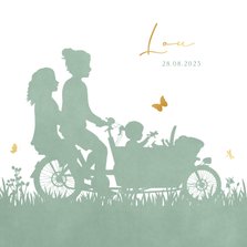 Uniseks geboortekaartje met 2 moeders op een bakfiets