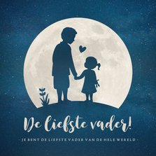 Vaderdagkaart met silhouet van vader en dochter in maan