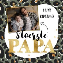 Vaderdagkaart 'Stoerste Papa' panterprint foto goud sterren