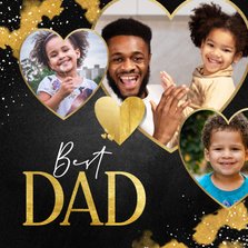 Vaderdagkaart zwart met gouden hartje en 3 foto's