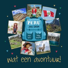 Vakantiekaart fotocollage backpack liefs uit peru hartjes