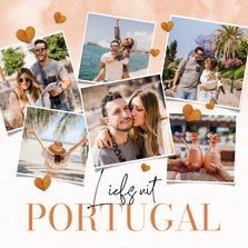 Vakantiekaart liefs uit Portugal fotocollage hartjes koper