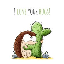 Valentijnskaart egel die een cactus knuffelt