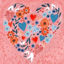 Valentijnskaart geschilderde hartjes en bloemen