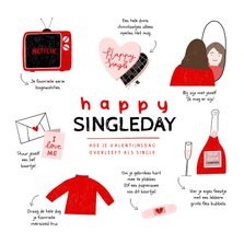 Valentijnskaart happy singleday tips illustratie rood roze