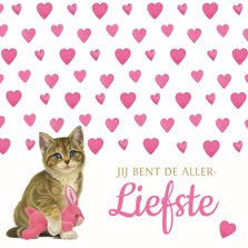 Valentijnskaart met kitten en hartjes