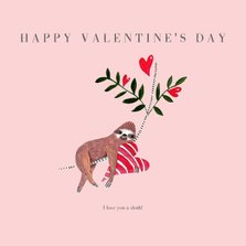Valentijnskaart met trendy sloth en hartje