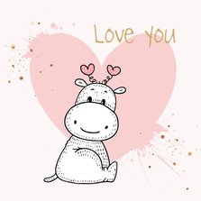 Valentijnskaart - Nijlpaard met roze hart