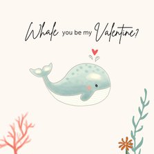 Valentijnskaart - Walvis mintgroen met koraal