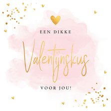 Valentijnskaart waterverf roze typografie goudlook confetti
