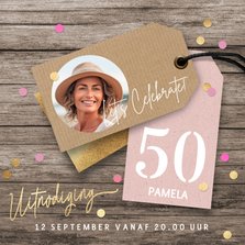 Verjaardag uitnodiging vrouw foto labels hout