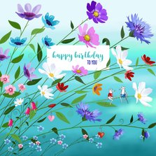 Verjaardag - Veel bloemen en twee muisjes