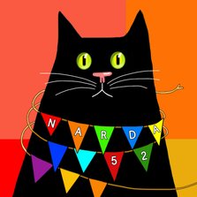 Verjaardag - zwarte kat met slinger