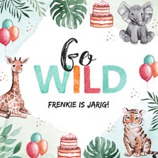Verjaardagkaartje dieren jungle olifant giraf tijger
