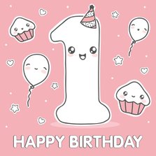 Verjaardagskaart - 1 jaar - Roze