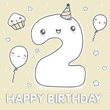Verjaardagskaart - 2 jaar - cute