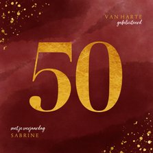 Verjaardagskaart 50 jaar gouden spetters op waterverf