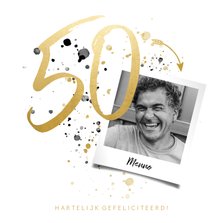 Verjaardagskaart '50' met foto en spetters