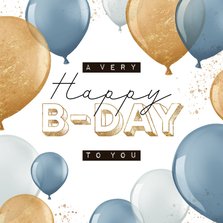 Verjaardagskaart ballonnen blauw goud happy birthday