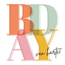 Verjaardagskaart BDAY typografie trendy kleuren 