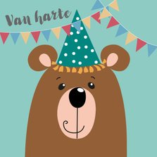 Verjaardagskaart - beer met blauwe feestmuts