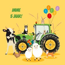 Verjaardagskaart boerderijdieren traktor