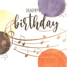 Verjaardagskaart - Bollen met muzieknoten