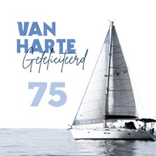 Verjaardagskaart boot man blauw 75 jaar