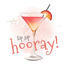Verjaardagskaart cocktail sip sip hooray waterverf