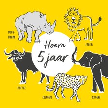 Verjaardagskaart De grote vijf dieren 
