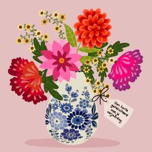 Verjaardagskaart - Delfts blauwe vaas met bloemen