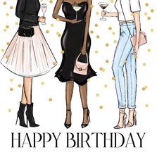 Verjaardagskaart fashion girls cocktails confetti
