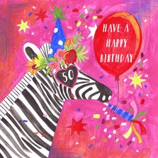 Verjaardagskaart feest zebra met zonnebril