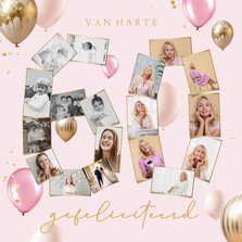 Verjaardagskaart feestelijk ballonnen roze fotocollage 60