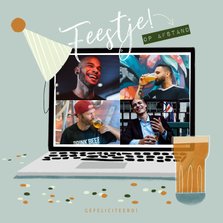 Verjaardagskaart feestje laptop en bier op afstand
