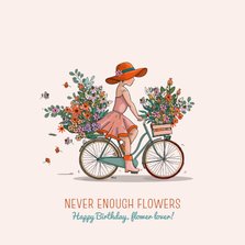 Verjaardagskaart fiets met bloemen en planten