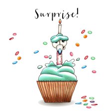 Verjaardagskaart flamingo in cupcake