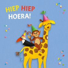Verjaardagskaart giraf aap en toekan