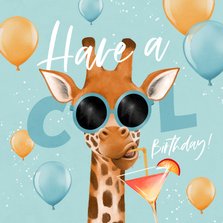 Verjaardagskaart grappig giraf cocktail zomer ballonnen