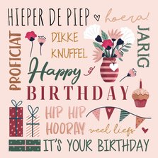 Verjaardagskaart handlettering met bloemen