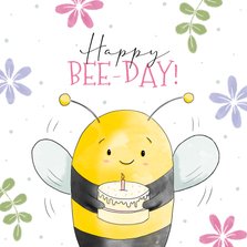 Verjaardagskaart happy bee-day met schattig bijtje
