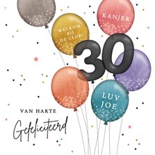 Verjaardagskaart happy Birthday 30 jaar metallic ballonnen