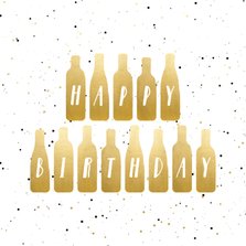 Verjaardagskaart 'Happy Birthday' gouden wijnflessen