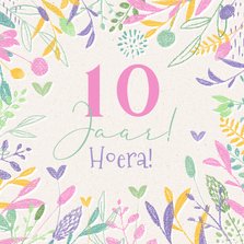 Verjaardagskaart hip getekend kleurrijk bloemen & leeftijd