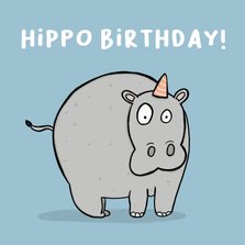 Verjaardagskaart Hippo Birthday woordgrap.