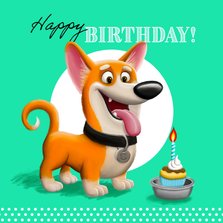 Verjaardagskaart hond met cupcake