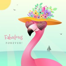 Verjaardagskaart humor fabulous flamingo tropisch bloemen