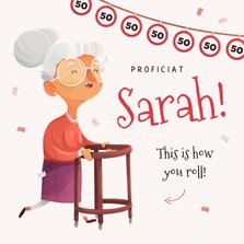Verjaardagskaart humor Sarah 50 confetti
