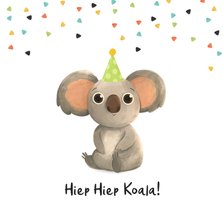 Verjaardagskaart kind koala beer confetti gefeliciteerd
