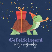 Verjaardagskaart kind schildpad confetti feestje cadeautje